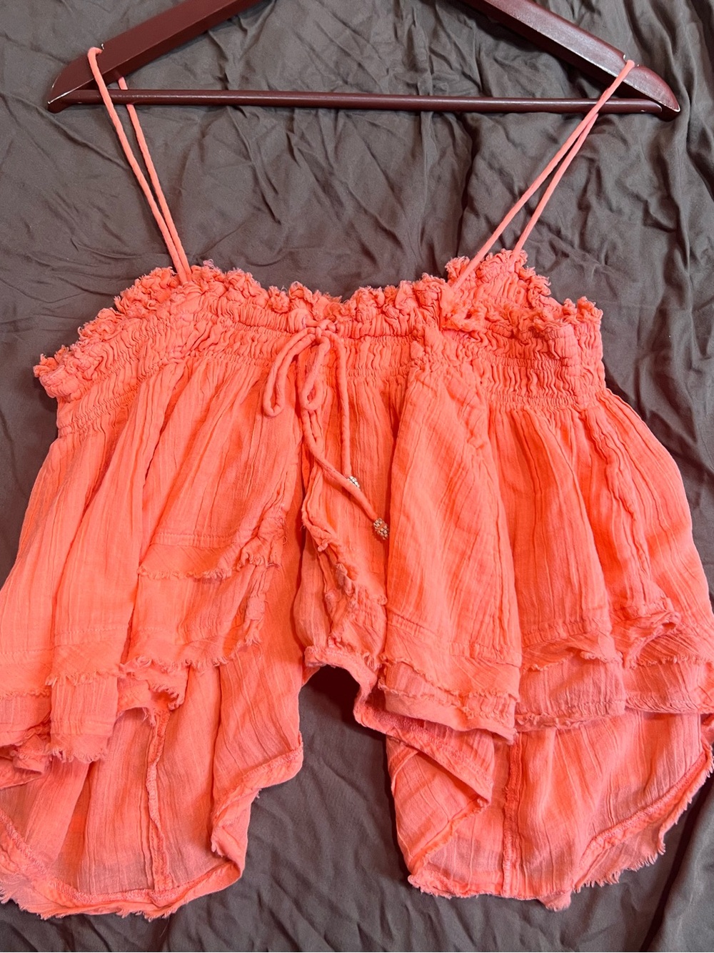 Free People Free-ish Salmon Layla Top 100% Cotton Small Crochet Babe - Picture 11 of 16